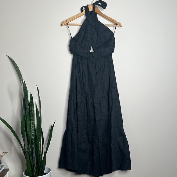 CAMI NYC Elvita linen Dress black cut-out halter neck midi 2 NWT - Picture 5 of 12